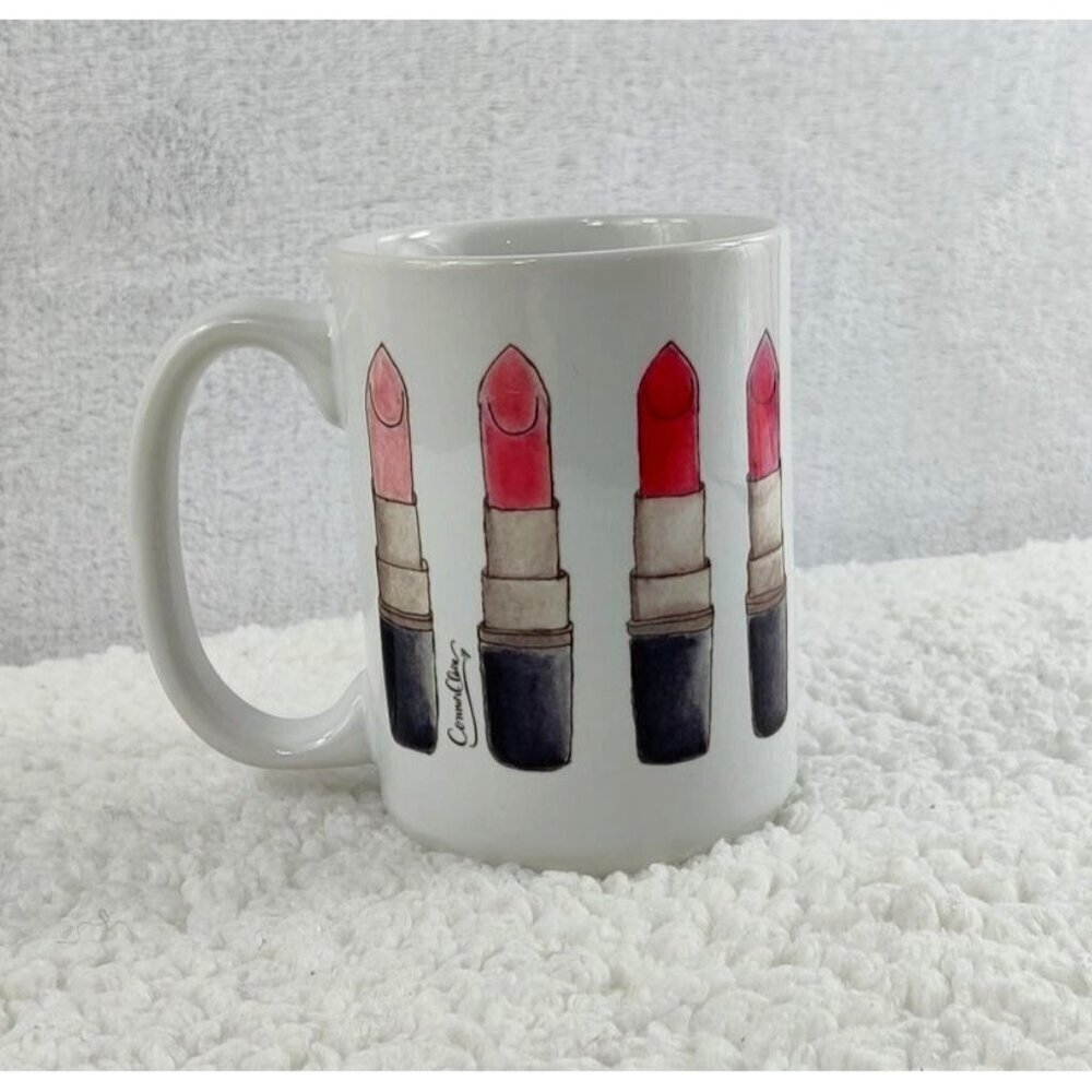 Connor Claire Lipstick Swatch-A-Thon Mug White Glossy Shades of Lipstick Vanity